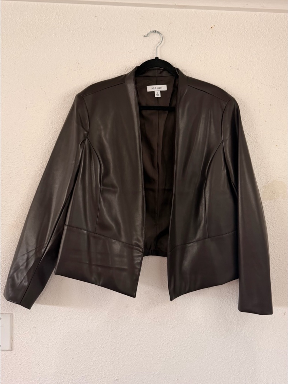 Nine West Black Leather Open-Front Jacket